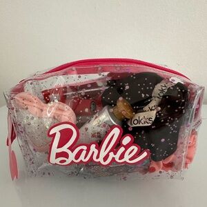 Barbie pink-clear makeup bag with a variety of beauty products,New with tags.
